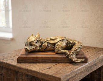 Estatueta de Dragão Adormecido, Enfeite de Mesa de Dragão, Escultura de Dragão Pequeno, Ornamento de Animal para Mesa, Estátua de Dragão de Fogo para Estante