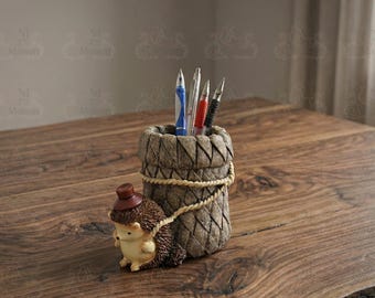 Porta-lápis em formato de ouriço, porta-pincéis de maquiagem em formato de tronco de árvore, porta-objetos de papelaria em formato de animal, porta-lápis de mesa, divisórias para canetas de mesa