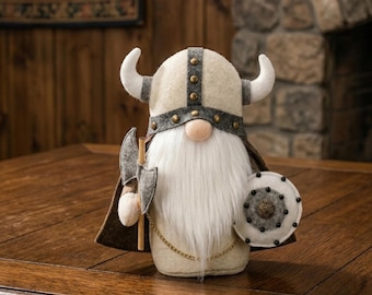 Estatueta de Gnomo Viking, Estátua de Gnomo com Capacete de Chifres, Estatueta de Gnomo com Machado e Escudo, Enfeite de Pelúcia de Gnomo, Estátua de Tomte Escandinavo