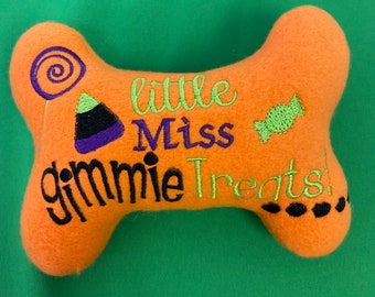 Dog Puppy  Stuffed Bone Toy, " Little Miss Gimme Treats"  Dog Toy, Halloween Dog Toy, Dog Toy, Puppy toy, Gift for dogs, Dog Lovers gift