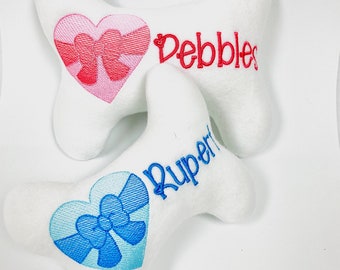 Personalized Dog Bone Toy – Embroidered Fleece Puppy Gift