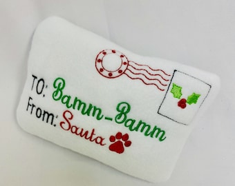 Christmas Dog Toy – Handmade Fleece Letter from Santa