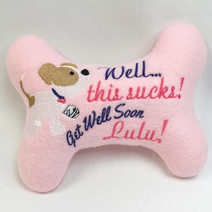 Personalisierter „Gute Besserung“-Kuschelknochen für Hunde – besticktes Fleece-Geschenk für Welpen
