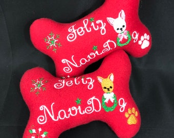 Osso di peluche per cane/cucciolo - Osso natalizio per cani "Feliz Navidog" - Giocattolo per cani