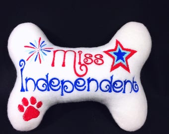 Dog/Puppy Stuffed Bone Toy "Miss Independent" Dog Toy - 4th of July