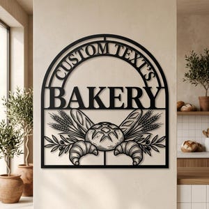 Personalized Metal Bakery Sign, Custom Bakery Name Wall Art, Bread Croissant Business Decor, Baker Gift, Farmhouse Kitchen Wall Hanging