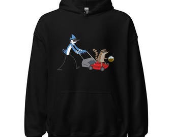 Regular Show Mordecai Rigby Hoodie: Tecknad serieinspirerad rund halströja