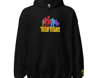 Teen Titans broderad huvtröja med superhjälteinspiration, tecknad fangåva, mysig broderad tröja
