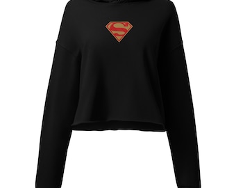 Supergirl broderad hoodie superhjälteinspirerad pullover kort tröja med broderad logotyp present till serietidningsfans