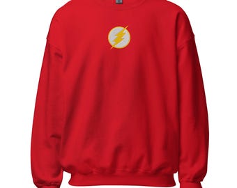 Flash Broderad Superhjälte Crewneck, Fangåva Sweatshirt, Barry Allen Cosplay