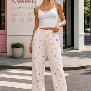 Pantalones de pijama de lunares para mujer • Pantalones de descanso suaves y estéticos • Pijamas minimalistas de estilo urbano