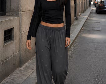 Minimal Soft Bow Pajama Pants • Streetwear Lounge Pants • Dark Aesthetic Sleepwear • Unisex Comfort Pants