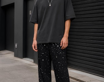 Pantalon de pyjama à pois homme • Bas de pyjama assorti • Pantalon de survêtement streetwear foncé