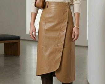Elegant Style Handmade Cowhide Pencil Leather Skirt, Women High Waisted Leather Skirt, Cowgirl Western Skirt, Gift For Wife or Girlfriend