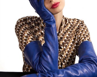 Eleganta mjuka läderhandskar i rynkad stil, modehandskar, aftonhandskar, vinterhandskar, rynkad underarm, formell klädsel, present till henne