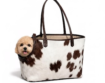 Cowhide Leather Small Pet Tote Bag, Dog Carrier Bag, Shoulder Bag for Pets, Cat Carry Handbag, Travel Tote for Small Pets
