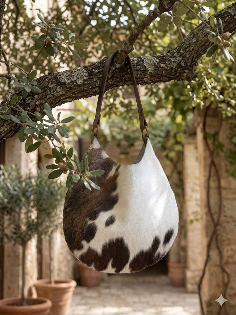 Hair-on Cowhide Hobo Bag, Handmade Natural Leather Shoulder Bag