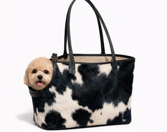 Dog Carrier Cowhide Leather Small Pet  Tote Bag, Dog Carrier Bag, Shoulder Bag for Pets, Cat Carry Handbag, Travel Tote for Small Pets