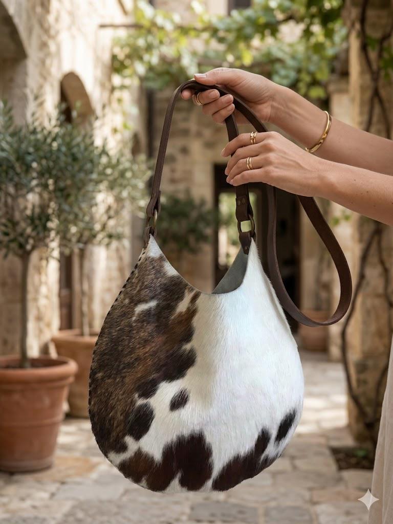 Hair-on Cowhide Hobo Bag, Handmade Natural Leather Shoulder Bag