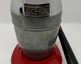 Vintage Juice King Manual Metal Citrus Juicer c.1950s Red Die Cast & Chrome JK-35 MCM