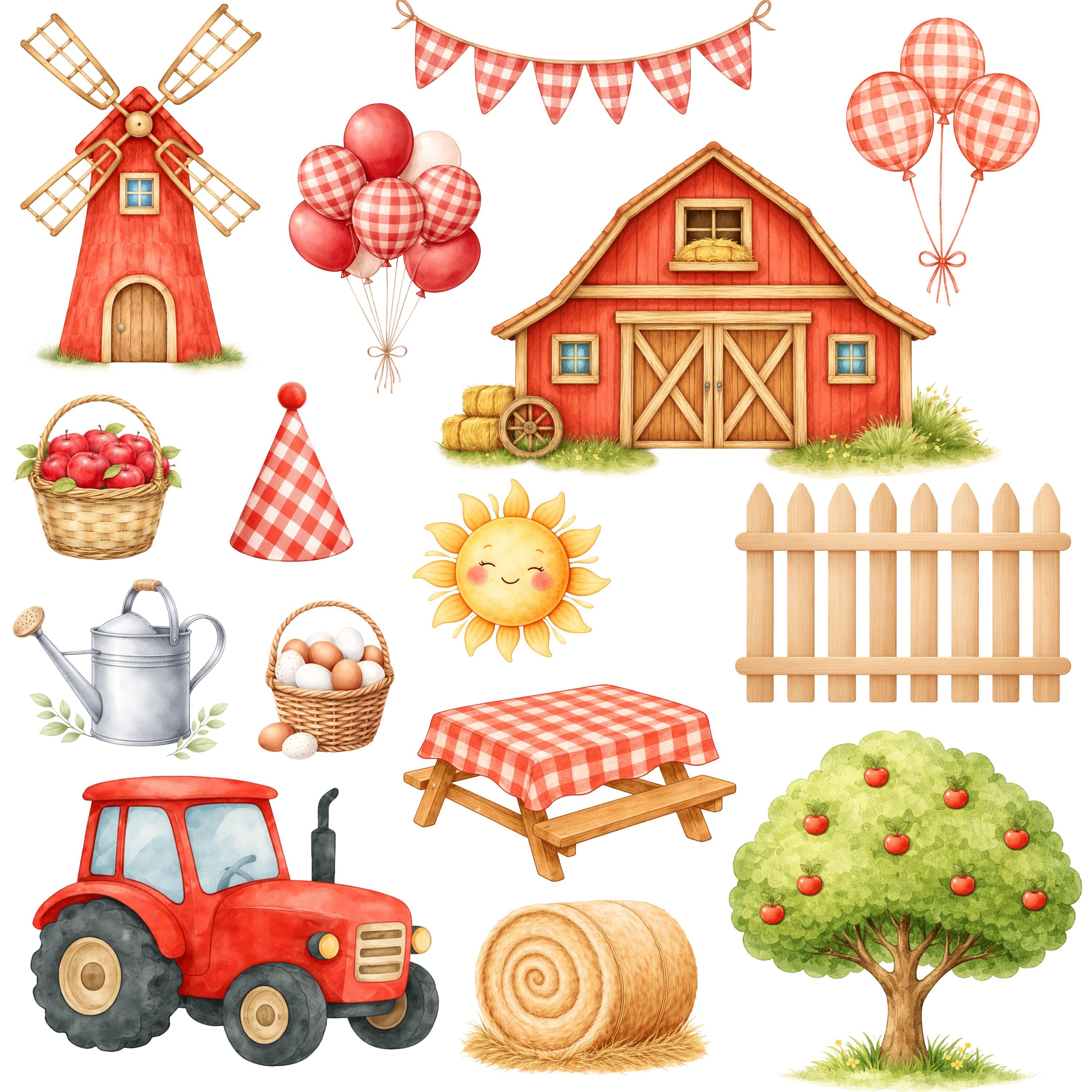 Cute Farm Clipart - Watercolor - Farm Animals Png - Cow - Pig - Horse ...