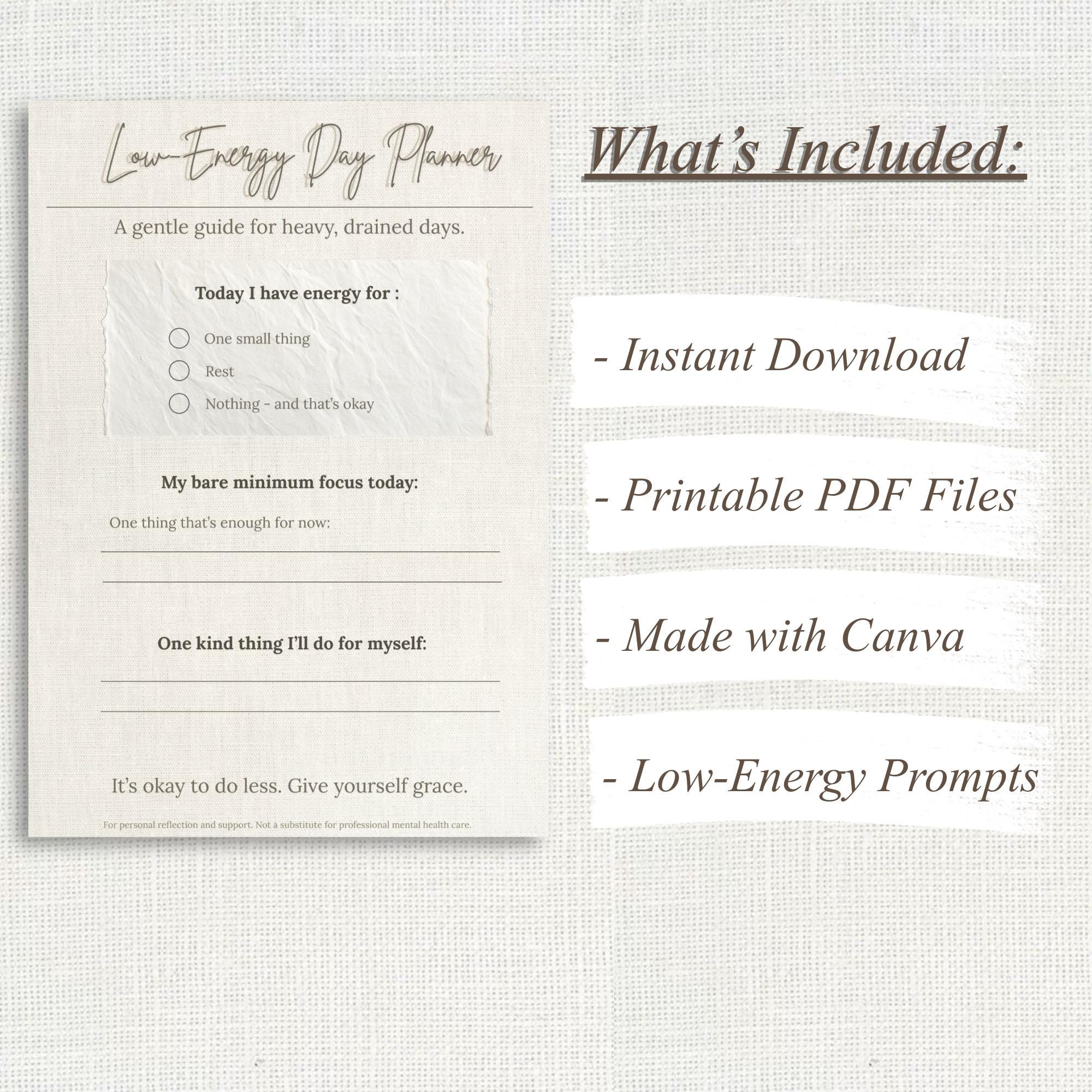 Low-energy Day Planner | Printable Self-care, Gentle Daily Organizer ...