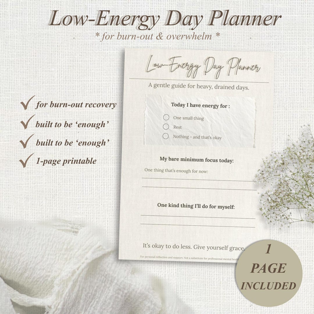 Low-energy Day Planner | Printable Self-care, Gentle Daily Organizer ...