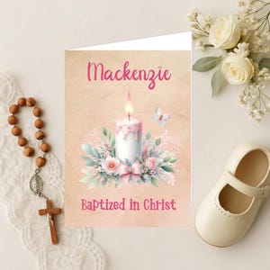Personalizowana katolicka karta chrztu 2D | Chrześcijańska karta chrztu 2D | Karta chrztu dziewczynki 2D | Karta chrztu | Chrzest 2D