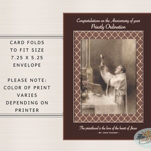 Descarga instantánea IMPRIMIBLE - Tarjeta de aniversario de ordenación de sacerdote católico en PDF, PDF 5"x7" Imprimir en casa