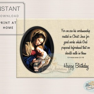 Tarjeta de cumpleaños católica IMPRIMIBLE / Amigos / Familia / Madonna & Child / DESCARGA INSTANTE