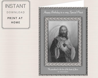 PRINTABLE Instant Download Catholic Priest Birthday Card,  Happy Birthday to a Special Priest, Priest Heart of JesusPDF 5"x7" Print at Home