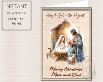 PRINTABLE Instant Download Catholic Mom & Dad Christmas,  Merry Christmas Mom and Dad  PDF 5"x7" Print at Home