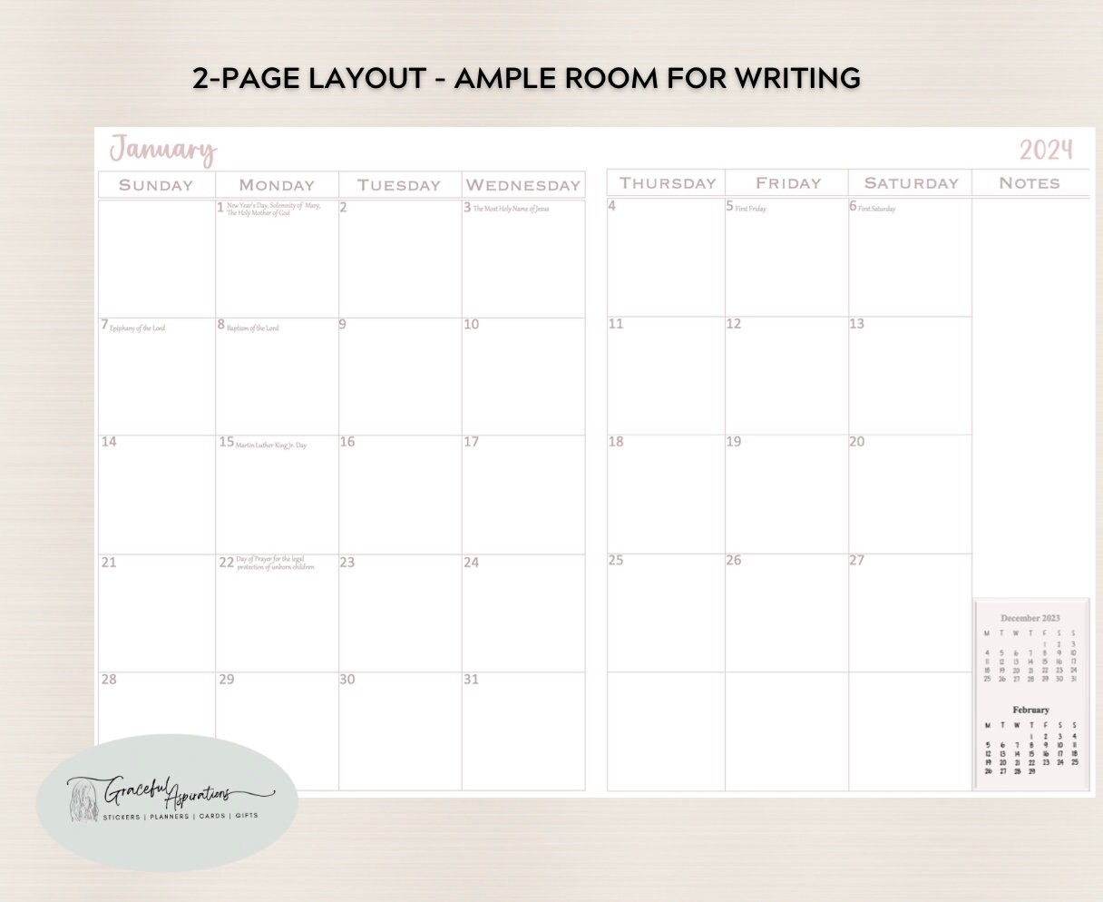 Instant Download 2024 Catholic Monthly Calendar Printable Catholic ...