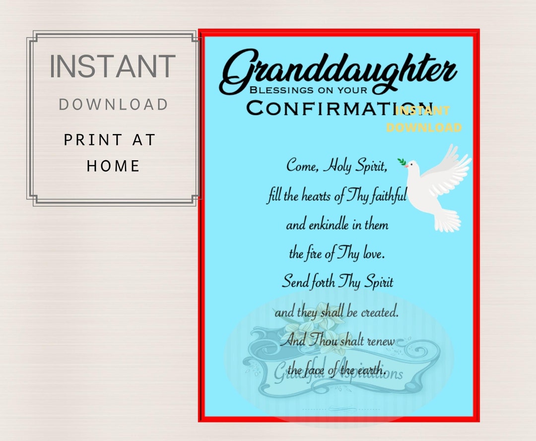 PRINTABLE | INSTANT DOWNLOAD - Confirmation Card Granddaughter ...