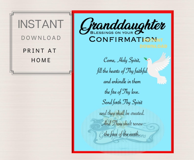 PRINTABLE INSTANT DOWNLOAD Confirmation Card Granddaughter Confirmation ...