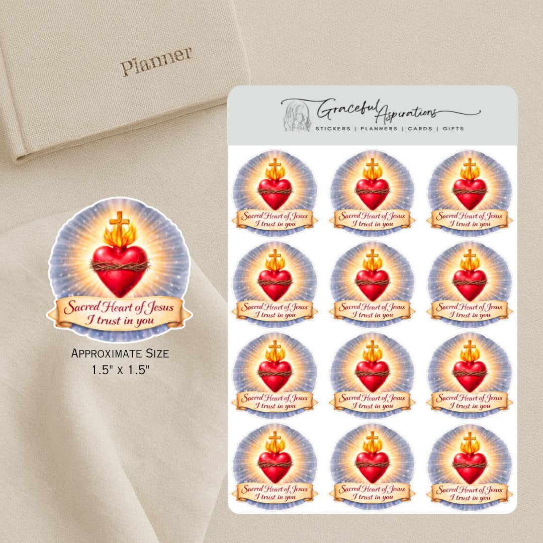 Jesus Sacred Heart Floral Sticker Elegant Design Planner, Cards