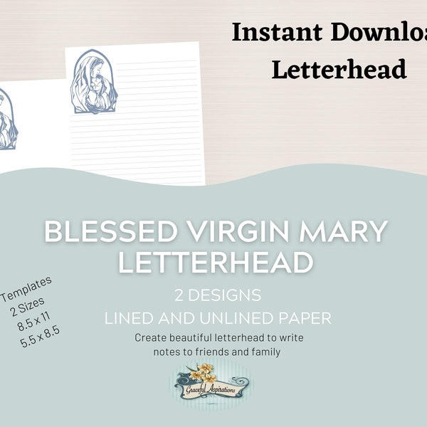 PRINTABLE | INSTANT DOWNLOAD - Catholic Letterhead | Catholic Blessed Virgin Mary Letterhead | Professional Letterhead