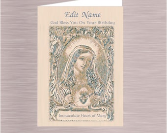 EDITABLE & PRINTABLE Instant Download - Catholic Birthday - Edit and Print PDF 5"x7" Print at Home Immaculate Heart of Mary