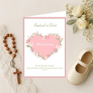 Personalized Catholic Baby Girl Baptism Card – Elegant Keepsake with Rhinestone Accents