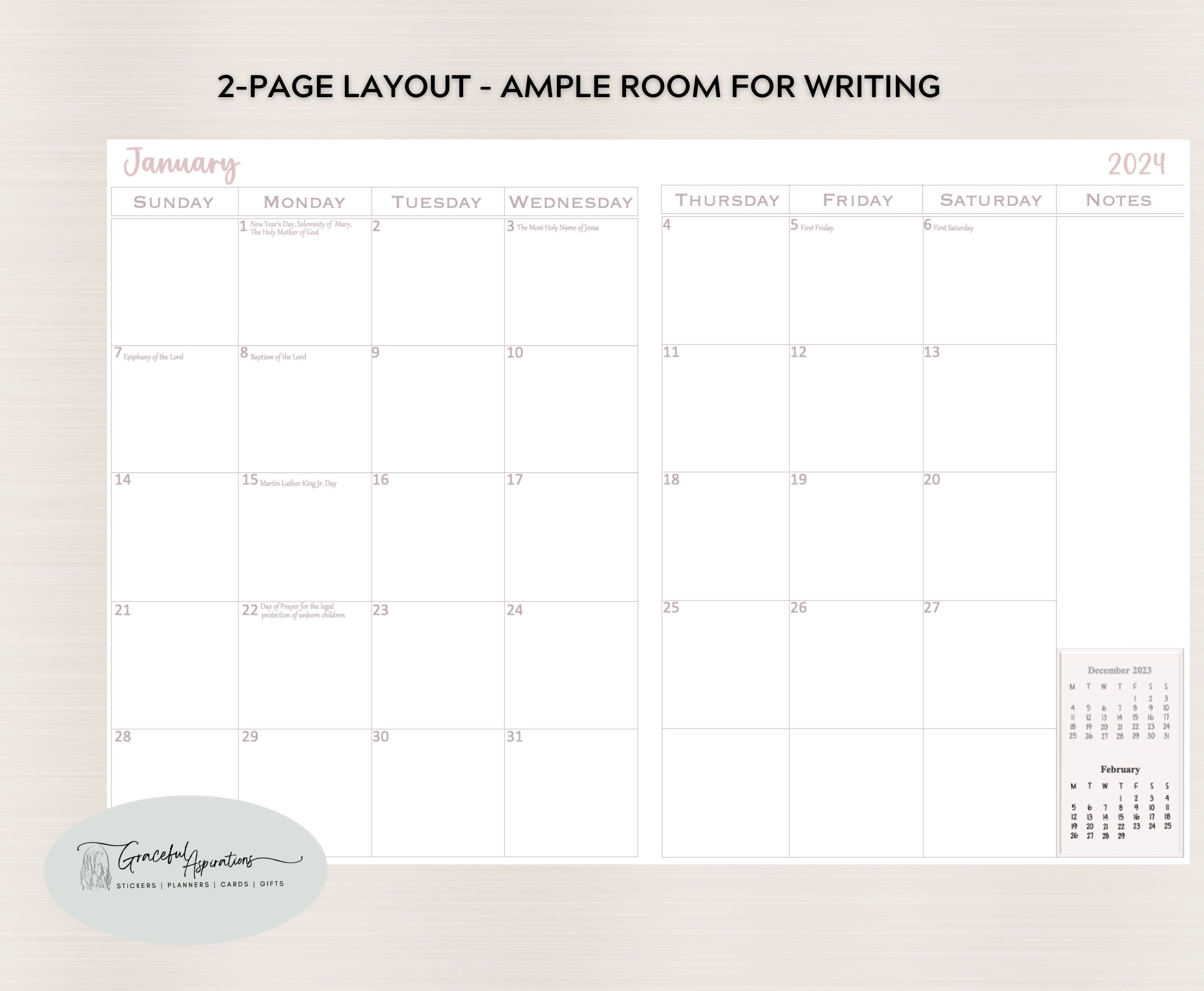 2024 Catholic Monthly Calendar Printable Catholic Monthly Planner ...