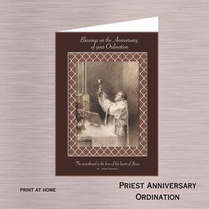 Tarjeta de aniversario de ordenación de sacerdote católico para imprimir en formato PDF, descarga instantánea, 5 x 7 pulgadas, para imprimir en casa