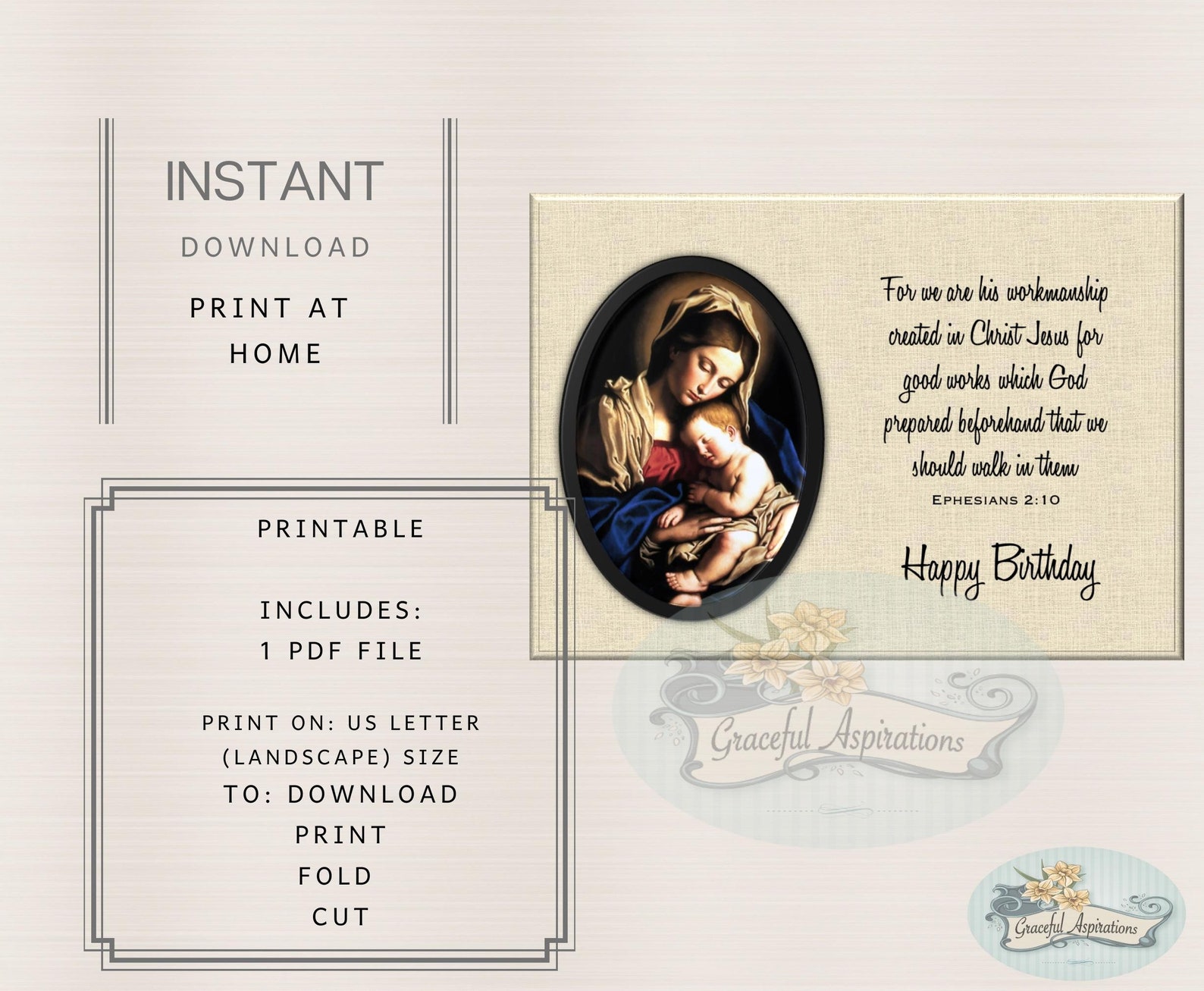 PRINTABLE Catholic Birthday Card | Friends | Family | Madonna &amp; Child ...