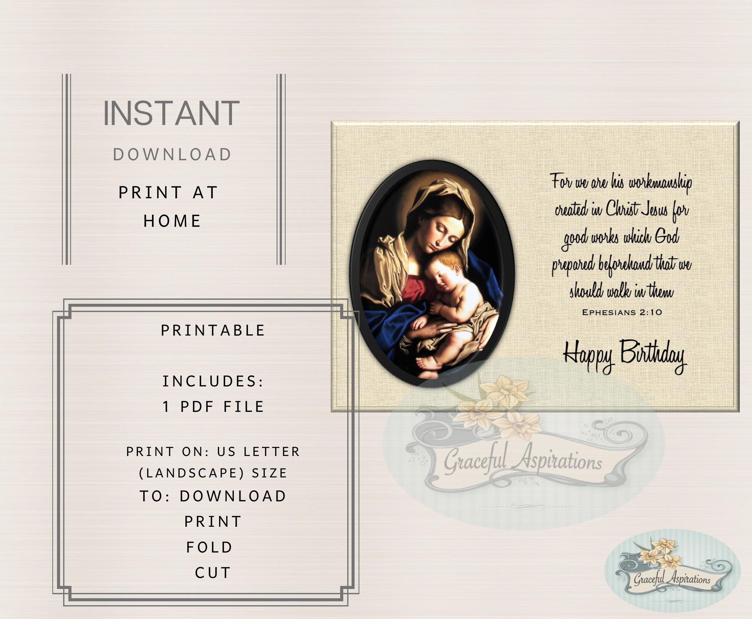 PRINTABLE Catholic Birthday Card | Friends | Family | Madonna &amp; Child ...