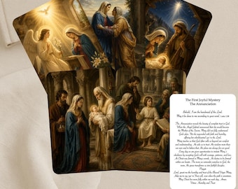Mysteries of the Holy Rosary Prayer Cards  | Joyful, Sorrowful, Glorious & Luminous Mysteries | Laminated Rosary Devotional