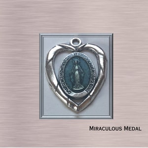 Blue Miraculous Medal/ Miraculous Medal for Necklace/Heart Blue Enamel Miraculous Medal/Catholic Necklace/Catholic Gifts/Mary medal/ Qty (1)