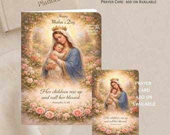 Cartão para o Dia das Mães | Cartão Católico para o Dia das Mães | Cartão Cristão com Flores | Cartão Religioso para a Mãe | Presente com Base na Fé