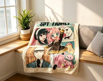 Manta suave con diseño de Spy x Family Group, regalo de cumpleaños ideal para amantes del anime.