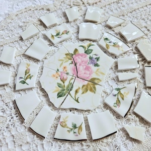 Fancy Florals Centerpiece with Trim Flowers - Mosaic Tile Pieces from Dishware