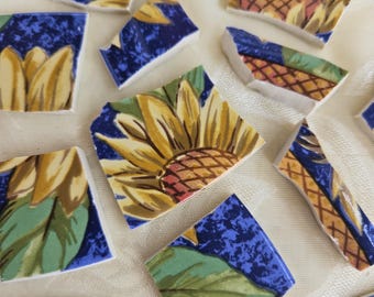 Sunflower Essence - Hand Cut Mosaic Tile Pieces from Dishware