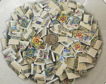 2 lbs. Vintage Flower Pattern - Hand Cut Mosaic Tile Pieces from Dishware